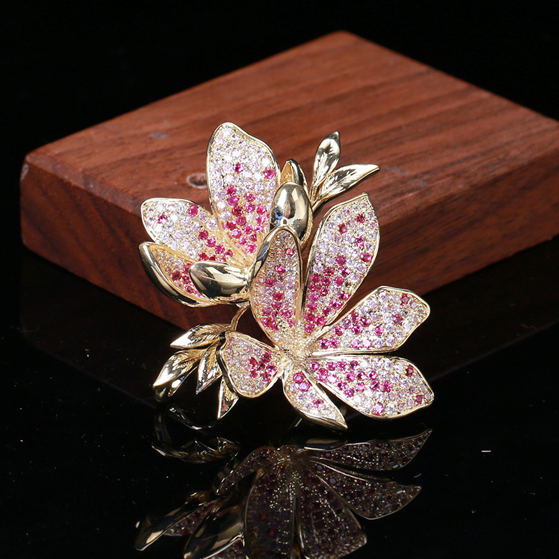 Flowers Pattern Korean Style Pin Flowers Copper Inlay Zircon Women's Brooches