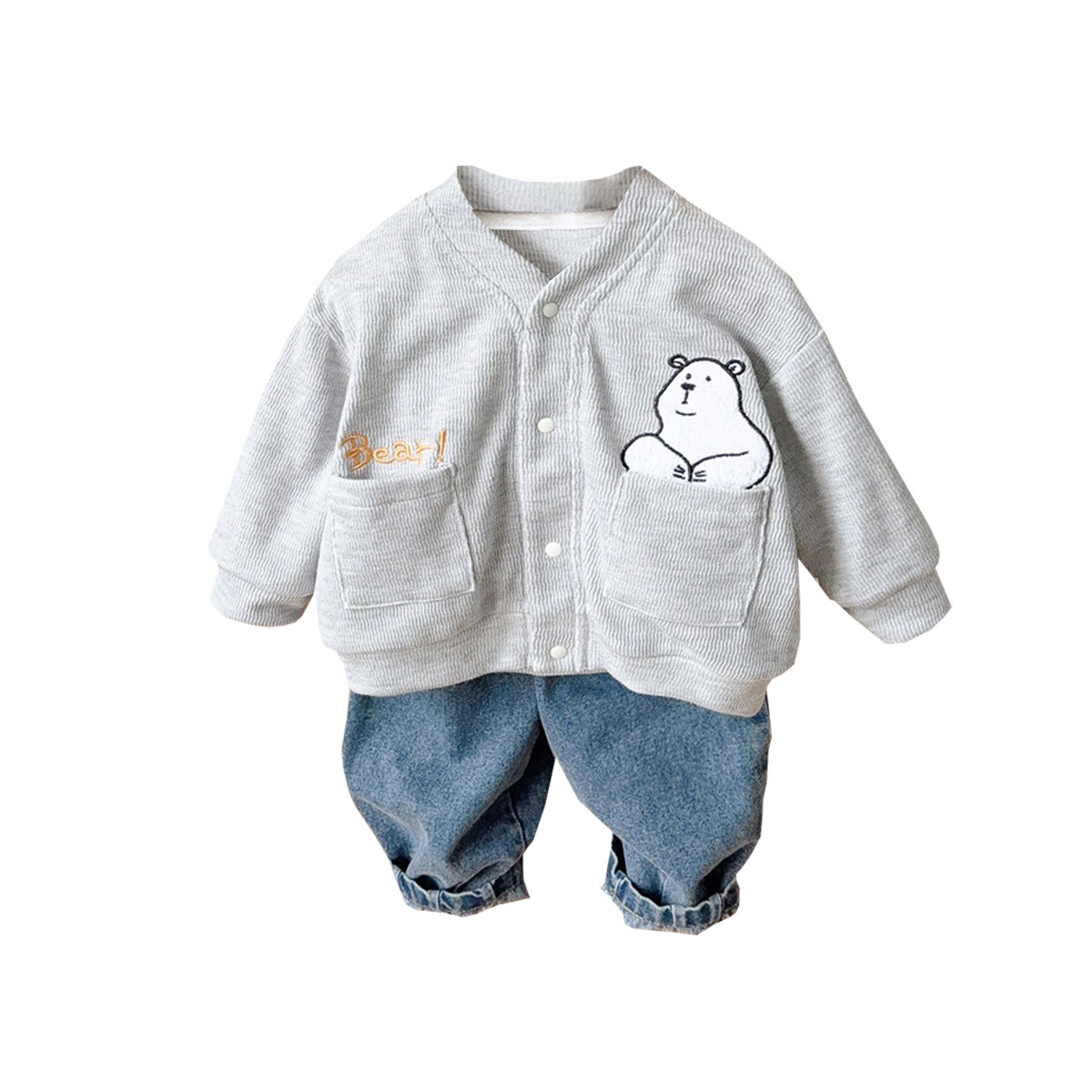 2025 primavera nuevo estilo estilo coreano estilo occidental bebé niño niño dibujos animados casual hombre bebé chaqueta de manga larga traje de jeans