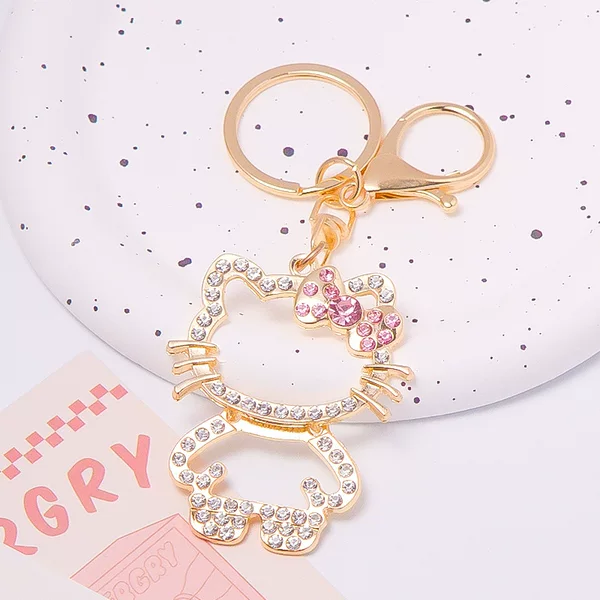 Korean Version Cross-Border Wholesale Cat Crystal Keychain Car Pendant Alloy Diamond-Encrusted Women's Backpack Cartoon Keychain