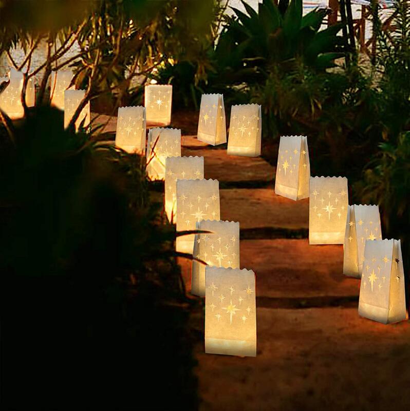 Wedding guide LED light. Candle Bag Christmas Halloween Star Pattern LED Luminous Paper Bag Candle Light
