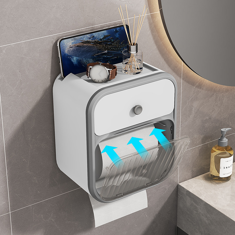 Caja de toallas de papel colgada en la pared sin perforación baño ligero de lujo estantes transparentes caja de almacenamiento doméstica caja de extracción simple caja de plástico