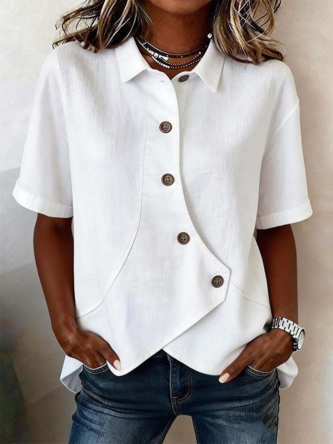 European and American Amazon Women's Casual Solid Color Irregular Shirt