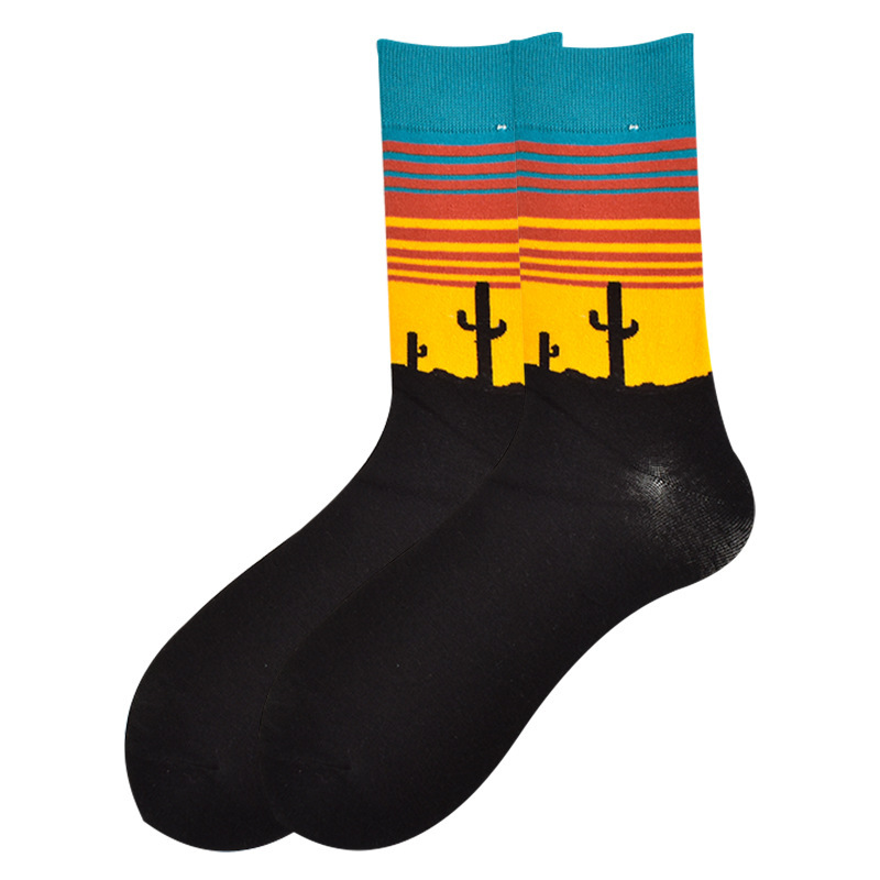 Popular Primavera, Otoño e Invierno moda media pantorrilla jacquard calcetines moda dibujos animados animal comida geométrica rayas fabricante