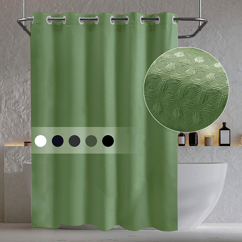 Waffle transfronterizo sólido transparente doble cortina de baño agujero grande anillo sin gancho con forro extraíble Amazon explosión