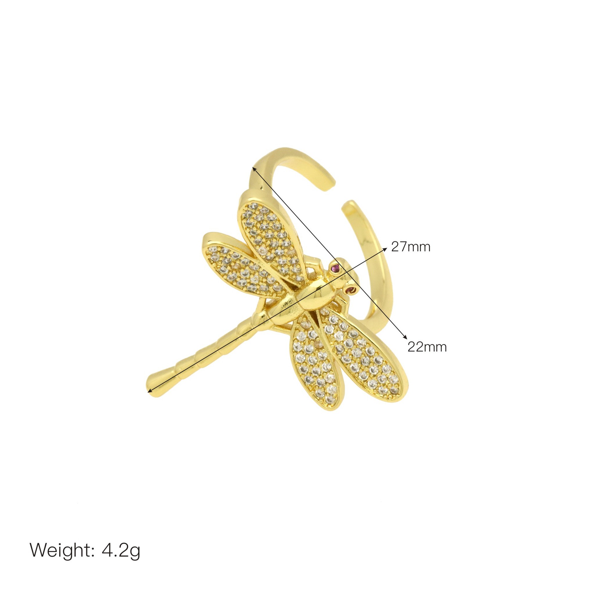 7g Weight 18K Gold Plated Plating Material Pearl, Zircon Inlay Material Open Rings Classification Adjustable Ring Size 1 Piece Quantity Holiday, Daily Occasion Copper Material Geometric, Dragonfly Pattern Women's Gender Inlay Design Simple Style, IG Style Style Copper 18K Gold Plated Inlay Geometric Dragonfly Pearl Zircon Open Rings 5