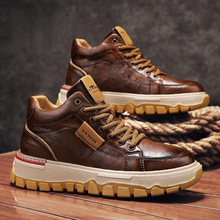 高帮板鞋男秋冬季2024新款厚底增高中帮男鞋休闲男士皮鞋
