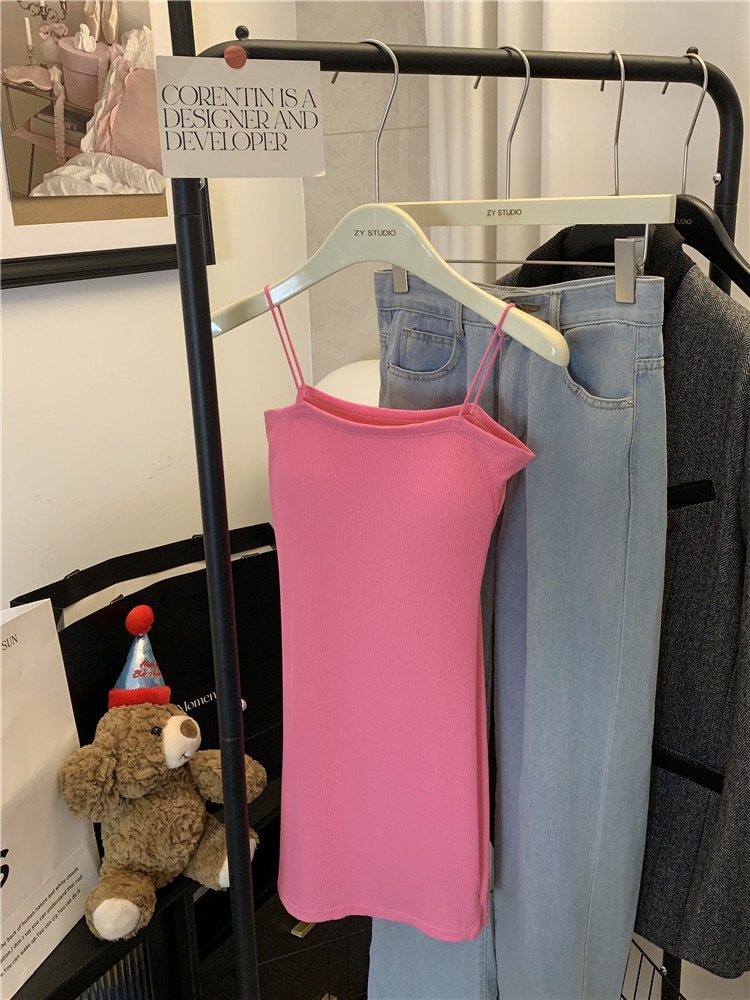 Puro viento con cojín para el pecho vestido de honda para mujer temperamento de primavera y verano, delgado y delgado, falda de fondo, falda corta, falda a la cadera image 7
