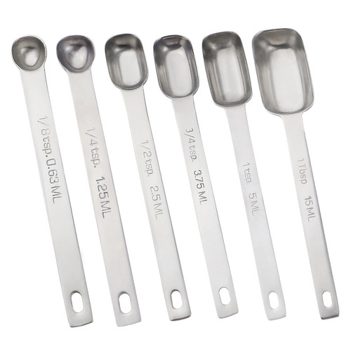 Cross-border 304 stainless steel thickened spoon set of 6 square measuring spoons for home kitchen baking with scale