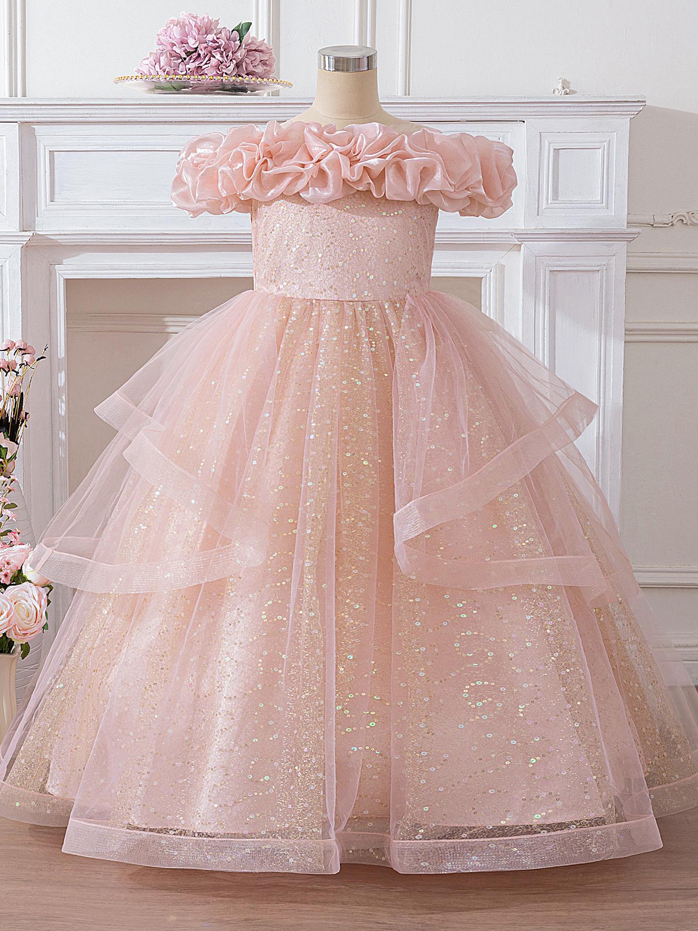 Ropa para niños spot 2025 vestidos para niños europeos y americanos nuevo vestido de princesa de cumpleaños de hilo de red esponjoso vestido de noche para niñas niña niña de las flores