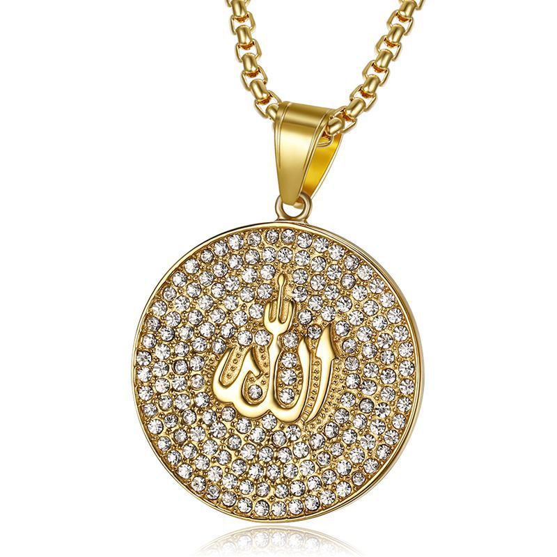 Hip Hop Religiösa Smycken Titanstål Förgylld Diamant Bokstavssymbol Hängsmycke Herr- och Damtröja Halsband_voghion.com