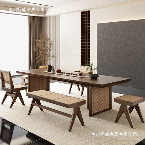 Wabi-sabi style solid wood coffee table and chair set, home living room large slab Gongfu tea table, office reception tea brewing table