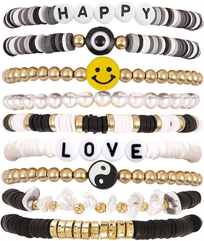 Bracelet suit women Girl colorful bracelet happy smile evil eye beaded stretch bracelet surfer stackable