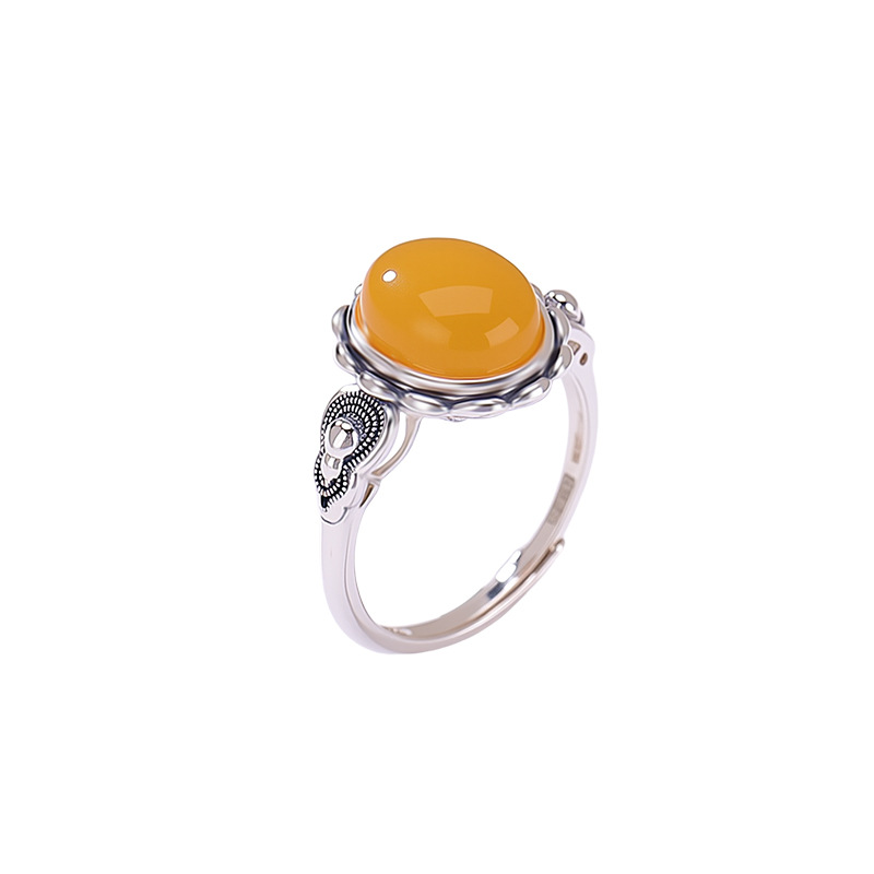 Nhẫn bạc S925 hình hồ lô hoa sen mặt oval phong cách vintage — Một mảnh