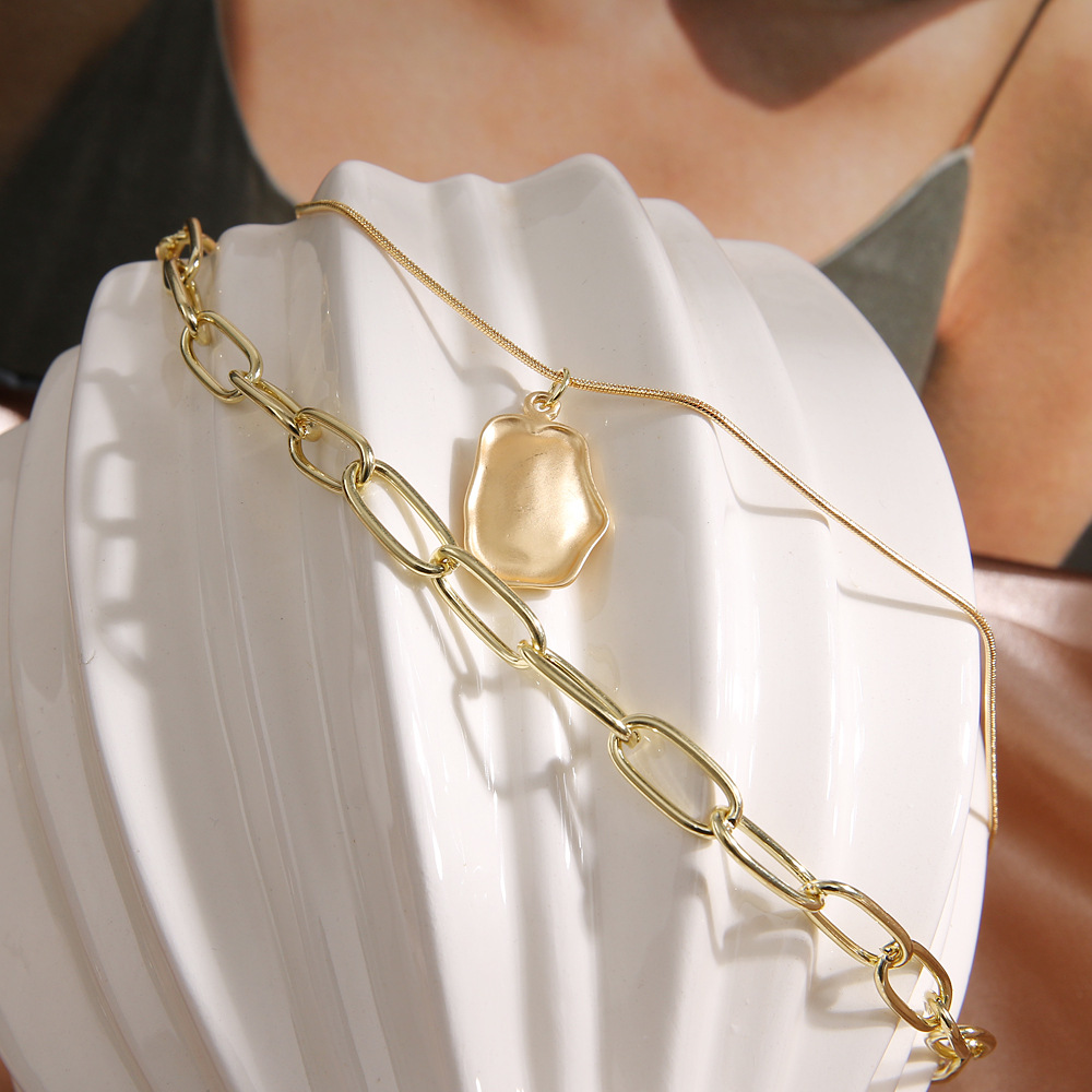Plating Design Retro Geometric Alloy Wholesale Double Layer Necklaces