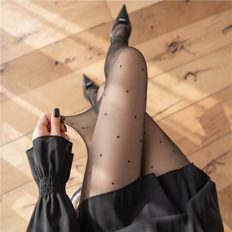 Trendy Polka Dot & Bow Sheer Pantyhose - Sexy Lace Tights With Heart & Dot Patterns, Ultra-Thin 10d Stockings For Women, Multiple Styles_voghion.com