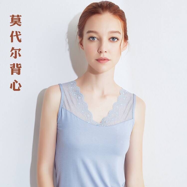 2024 de las mujeres de borde de encaje francés manmiao V-cuello de fondo chaleco cómodo suave sexy fresco 5-color chaleco