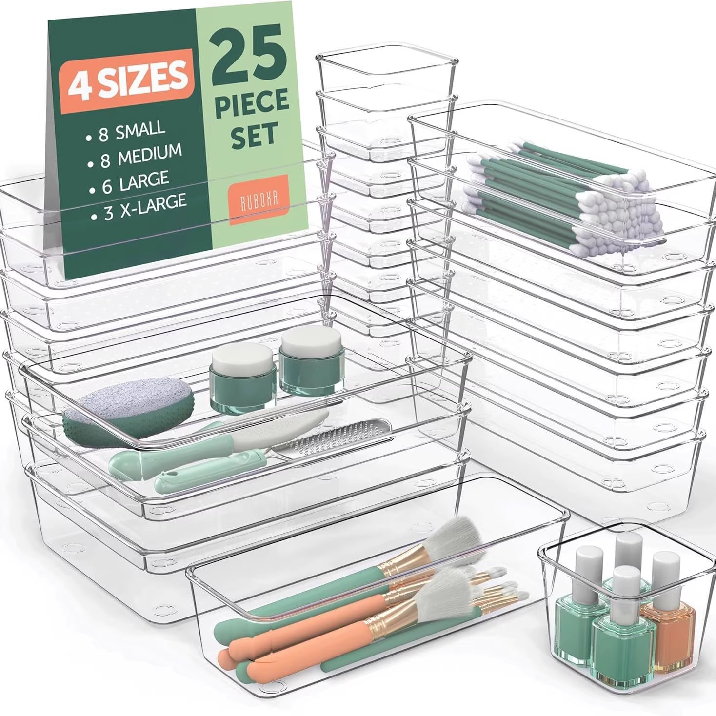 New Drawer Storage Box Transparent Kitchen Tableware Compartment Box Desktop Cosmetics Sundry Partition Organization Small Box