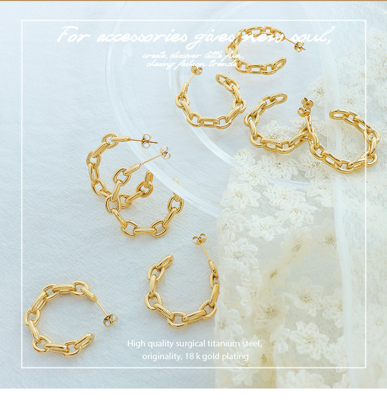 10g Weight 0.03µm-0.05µm Gold Plating Thickness PVD Coated Gold Plating Process PVD Coated Real Gold Plated C Shape Titanium Steel Retro Waterproof Non Tarnish Earrings