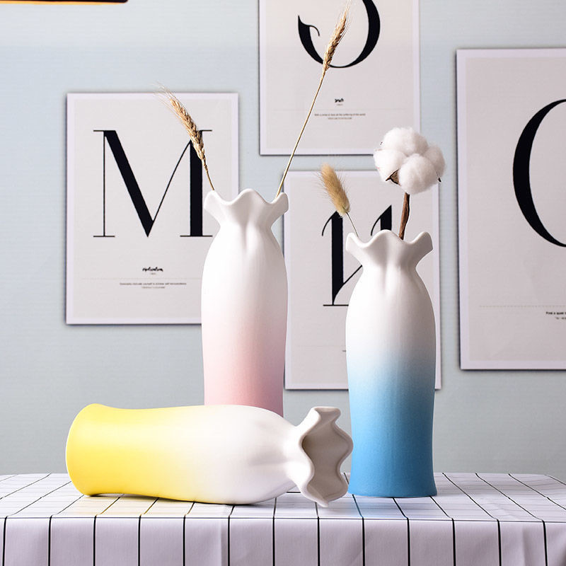 European-style gradient pink ceramic dried flower vase, Nordic creative home decor, living room bedroom desk flower vase