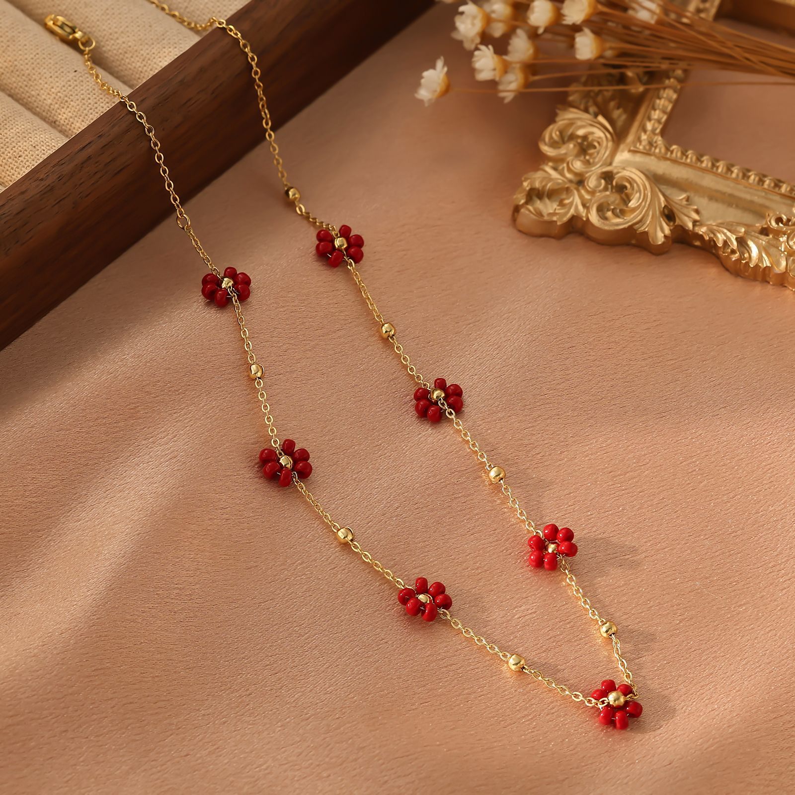 10g Weight Necklace Classification Titanium Steel Chain Material cable chain Chain Type 1 Piece Quantity Holiday, Daily Occasion Titanium Steel Material Flower Pattern All Seasons Season Women's Gender Plating Design Simple Style Style Wholesale Jewelry Simple Style Flower Titanium Steel Plating Necklace Cable Chain 21