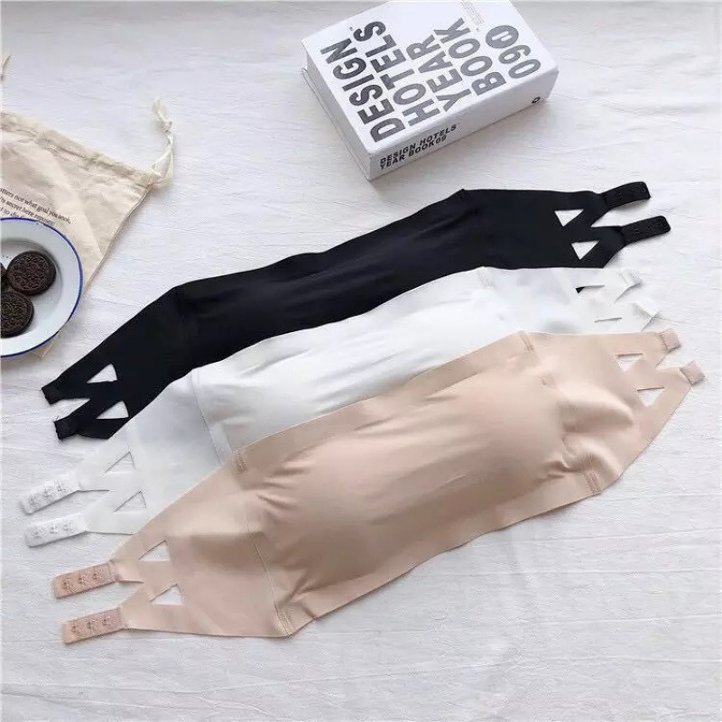 Seamless Ice Silk Beauty Back Wrap Chest Tube Top for Student Girls with One-Line Seamless Bottoming with Breast Pads and Back Buckle Ice Silk Intimates for Women