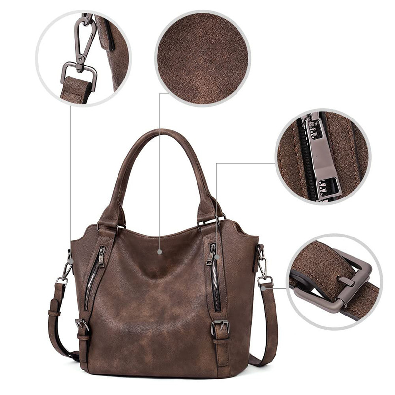 Foreign Trade Wholesale European and American New Style Large Bag with Double Zipper, Soft Leather Large Capacity Brown Shoulder Crossbody Bag