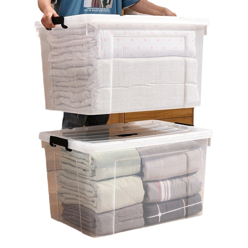 Caja de almacenamiento de plástico, caja de almacenamiento de edredón, caja de almacenamiento de juguetes, caja de almacenamiento de ropa de libro transparente portátil