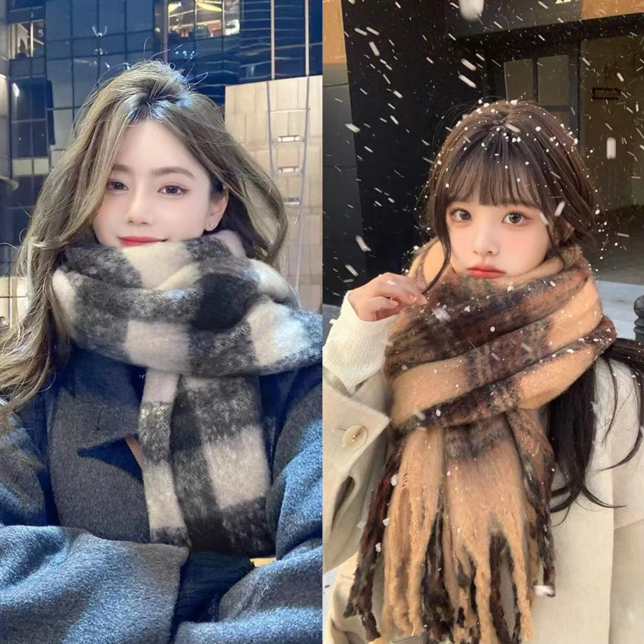 High-End Plaid Scarf for Women Winter 2024 New Korean Style Versatile Student Cute Couple Thickeneded Warm Scarf