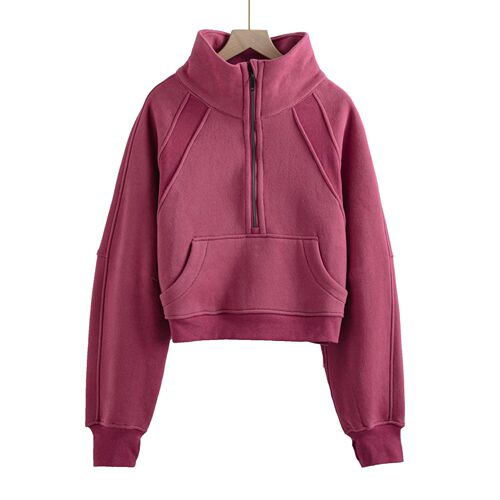 Scuba Half-Zip Hooded Sweatshirt Cross-Border Yoga Top Jacket, Pullover High-Neck Fleece Short-Sleeve Loose