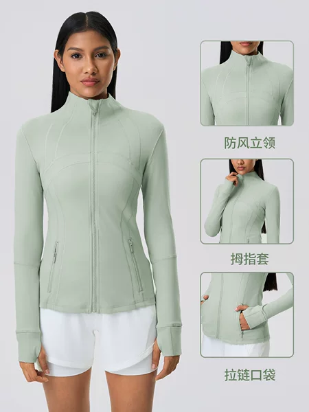 New Fitness Jacket Women's Slim Stretch Sports Jacket Zipper Running Yoga Wear Long-Sleeved Top Z18031