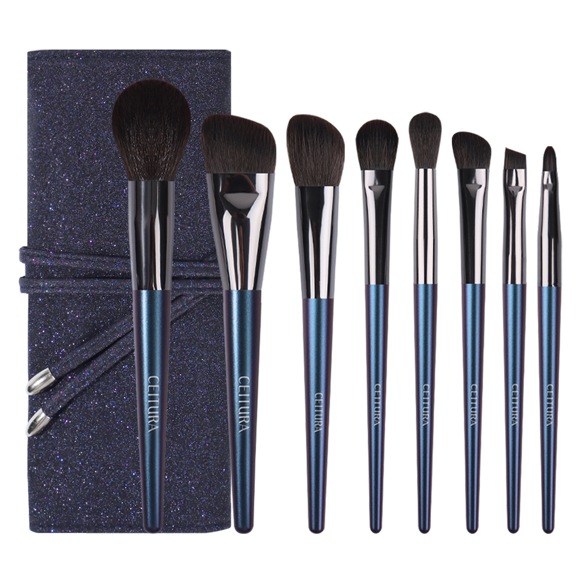 Zhuolia de alta calidad imitación de cabello gris color azul estrella bolsa de almacenamiento 8 pinceles de maquillaje conjunto completo de caja de regalo