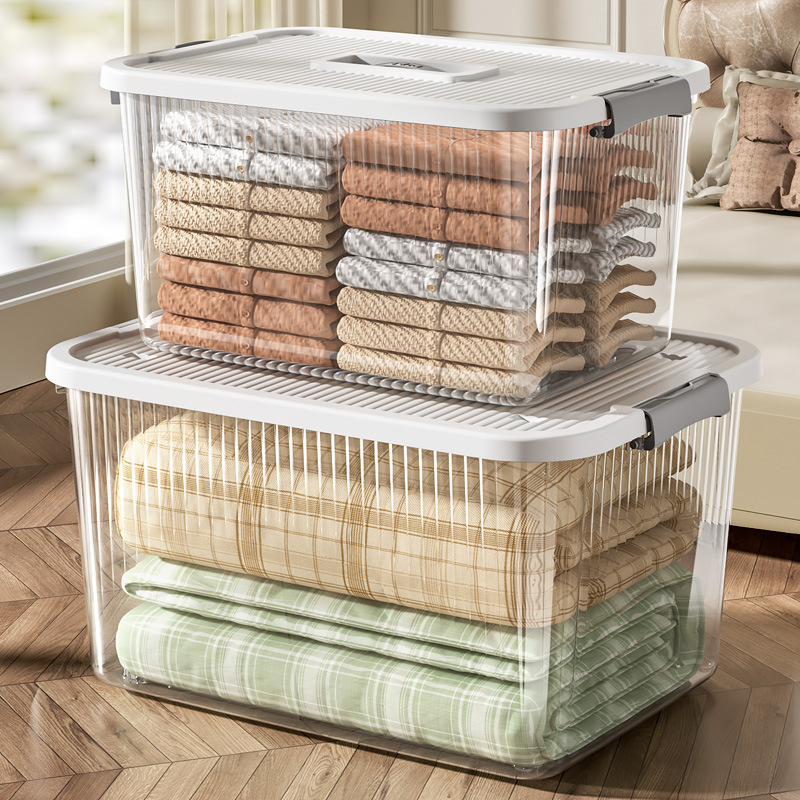 Free shipping large-capacity transparent storage box with handle and lid, dustproof and moisture-proof storage box for home use, clothing storage box wholesale