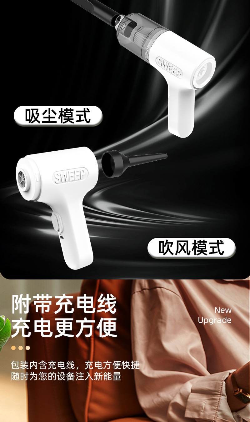 Wholesale New Car Vacuum Cleaner, Wireless, Portable, High-Power, Dual-Purpose Suction and Blowing Mini Vacuum Cleaner, Cross-Border, Strong Suction