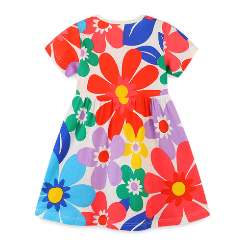 European and American Fashion Girls' Summer New Arrival Knitted Cotton Cartoon Print Princess Dress Hooded Round Neck Children's Skirt