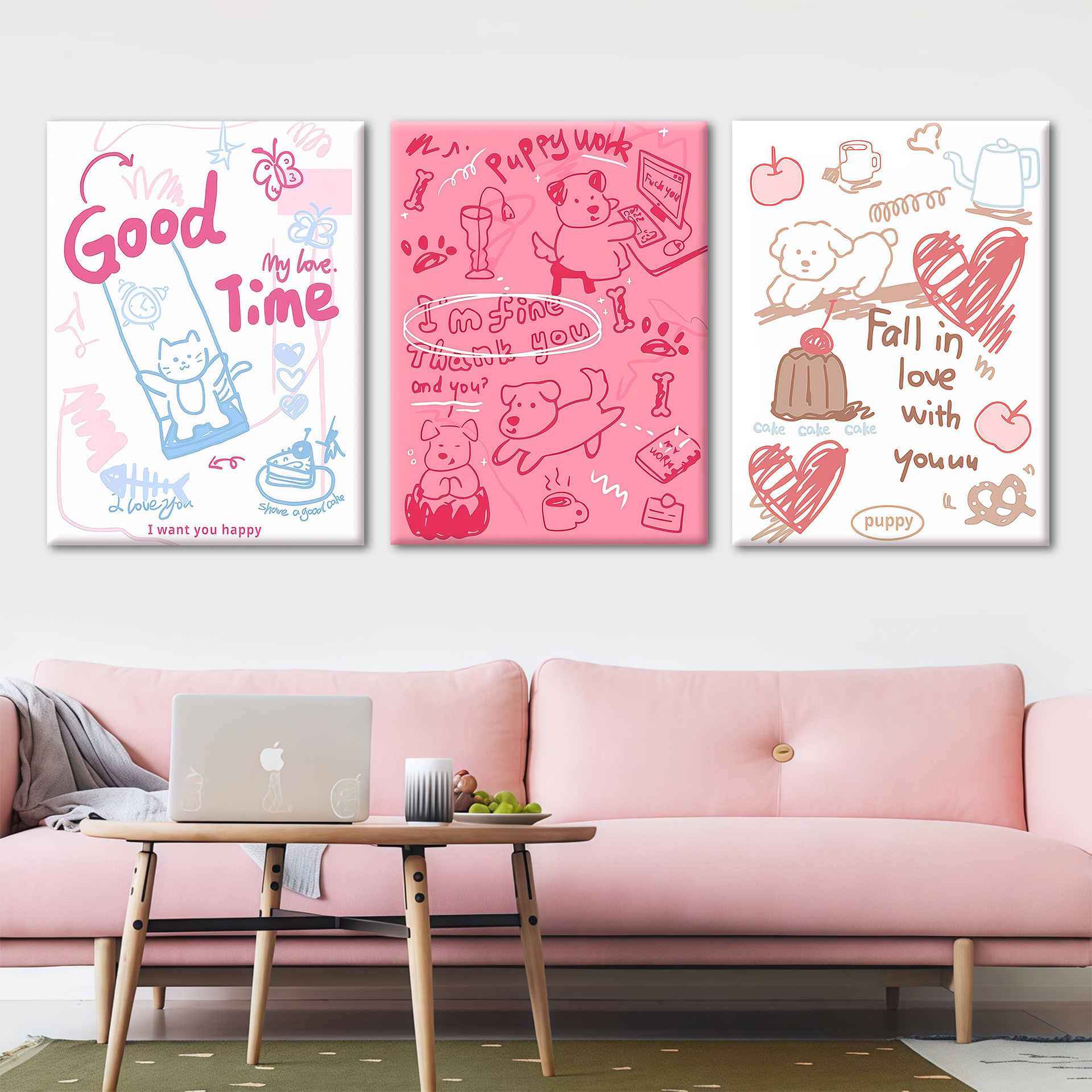 Modern Simple Fun Cute Puppy Cartoon Animal Living Room Decoration Painting Entrance Bedroom Children's Room Decoration Hanging Painting