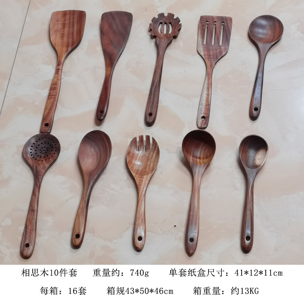 아카시아나무 10종 세트 (냄비+튀김+물기+삼선+평원+국수+샐러드스푼+포크+깊은국+소유)