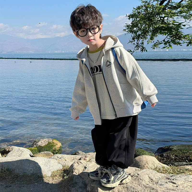 2025春秋中小童男童外套新款儿童秋款连帽卫衣开衫休闲男孩上衣|undefined