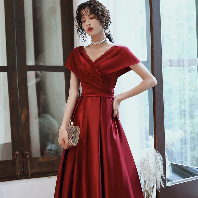Toast Dress Bride Wine Red Small Size Pregnant Women Belly Covering Wedding Engagement Dress Evening Dress Women's Banquet