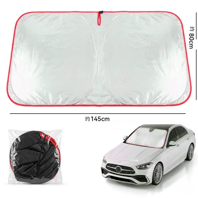 panel, front windshield cover, car – Sun shade - 14580cm-sealed-opp-bag-titanium-silver-single-layer-front-panel-with-red-edging