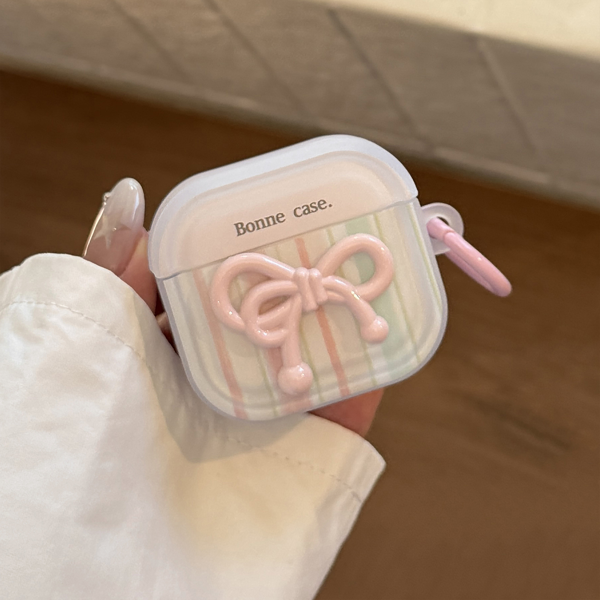 Arco de rayas dulces para Apple Airpods 4 generación cubierta de auriculares Bluetooth Pro2 colgante de polvo 1 transparente 3 generación