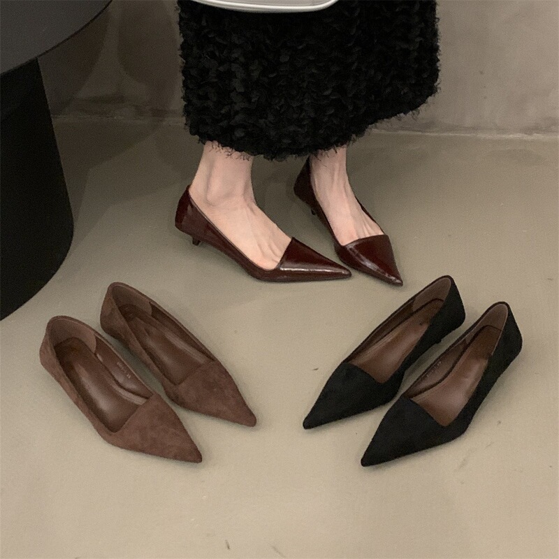 French-Style Kitten Heel Pointed-Toe Red Single Shoes for Women, 2026 Spring and Autumn Season, Elegant Black Commuter Stiletto High Heels French-Style Kitten Heel Pointed-Toe Red Single Shoes for Women, 2026 Spring and Autumn Season, Elegant Black Commuter Stiletto High Heels