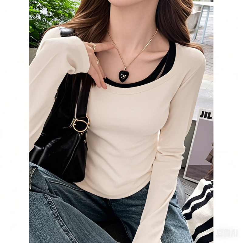 Chica caliente cuello redondo de doble cara camiseta de terciopelo caliente camiseta de base para mujeres 2024 nuevo invierno corto arco debajo de la ropa