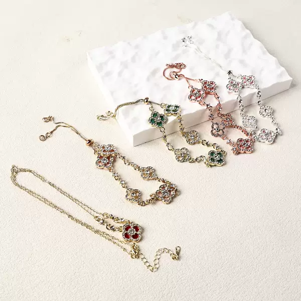 2026 New Cross-Border Necklace with Diamonds, Imitation Pink Shell Clover Bracelet for Women, High-End Light Luxury Exquisite Accessory