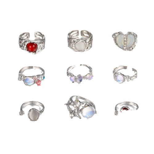 New Dark Hip-Hop Skull Spider Diamond Playing Cards Exaggerated Retro Ring Set of 24 Punk Accessories