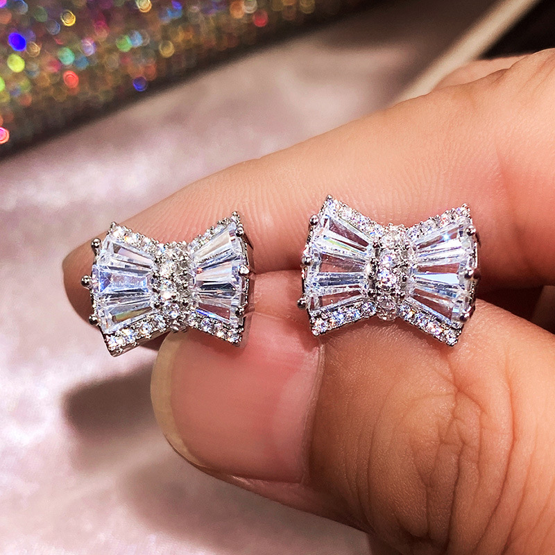 Simple Bow Three-piece Platinum-plated Zircon Suit Women's Jewelry Wholesale display picture 3