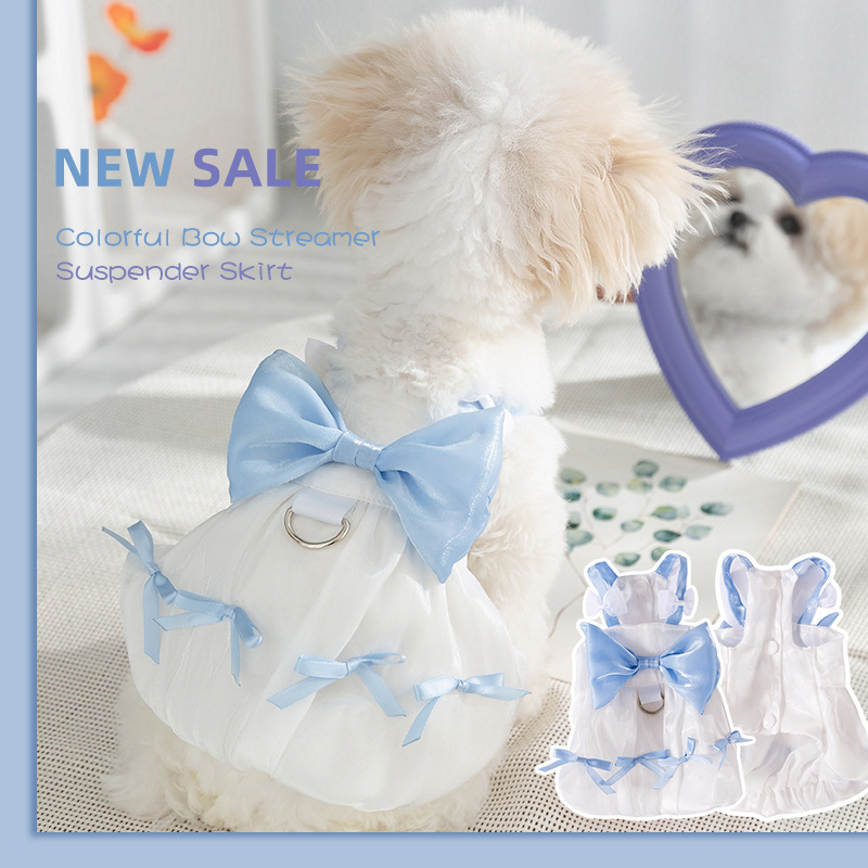 Princesa viento primavera verano perro colorido arco grande streamer falda de tirantes vestido de gato ropa de perro