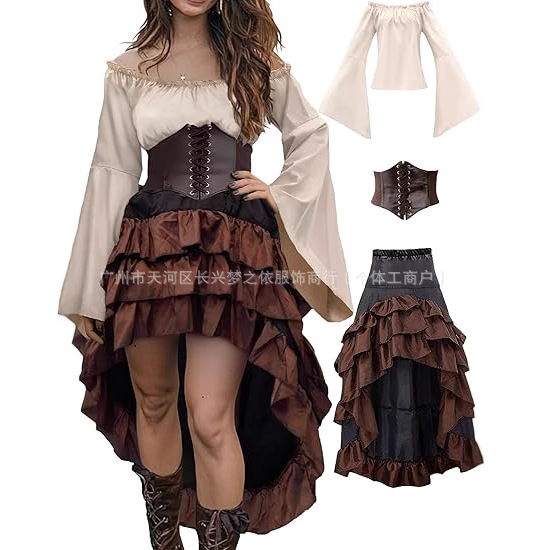 Pirate Costume Women's Renaissance Pirate Shirt Dress Corset