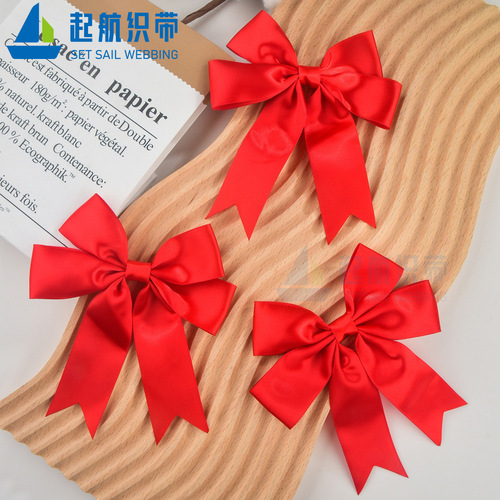 Qihang polyester silk ribbon swallowtail large bow 12cm size double layer gift packaging ribbon bow accessories