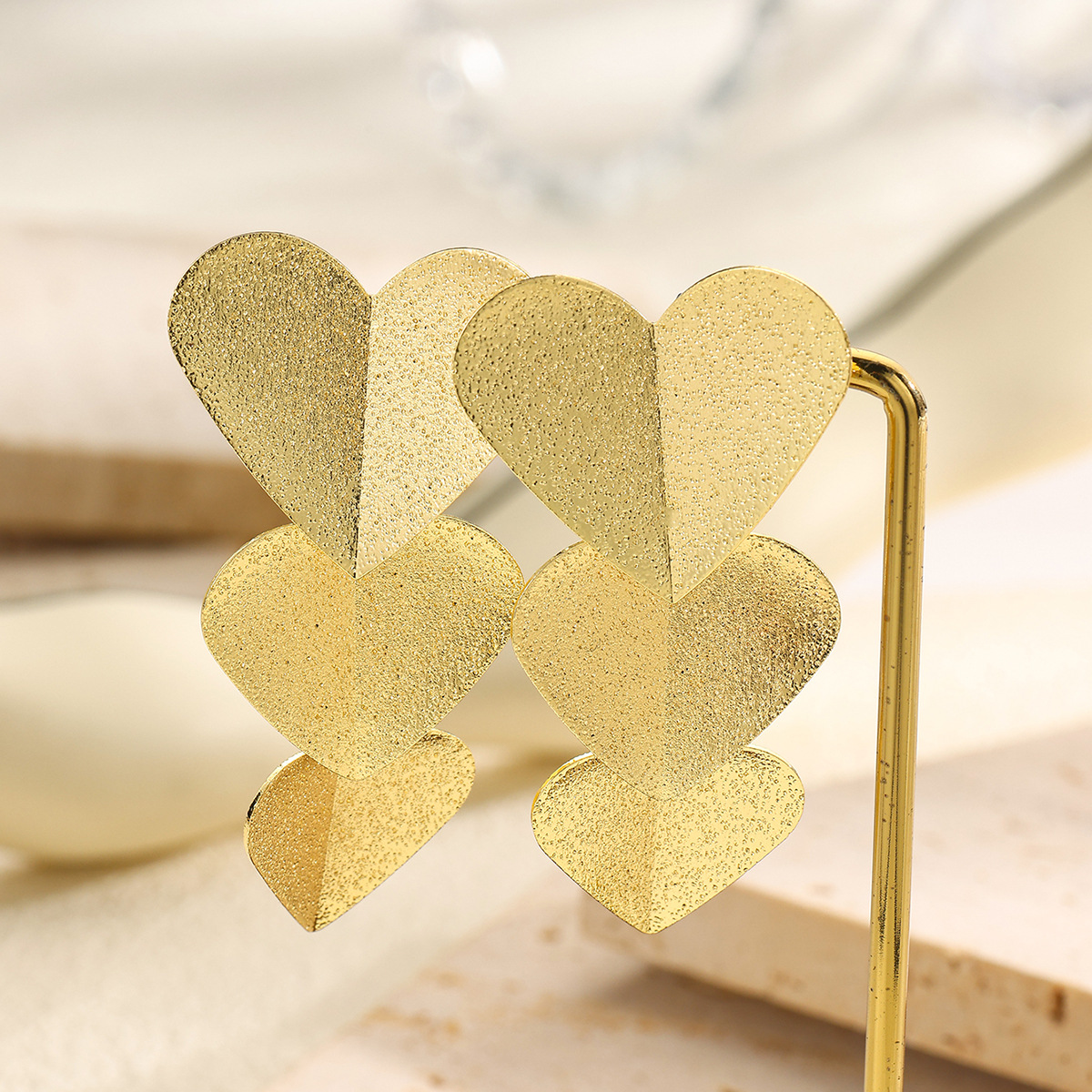 Multi-layer Heart Drop Earrings Gold Geometric Hoop Earrings_voghion.com