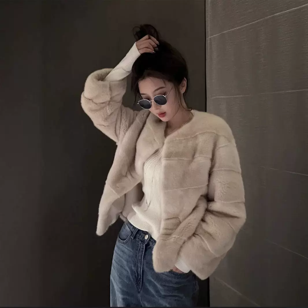 水貂毛外套女秋冬2025新款轻奢保暖环保仿皮草天鹅绒毛毛短款大衣